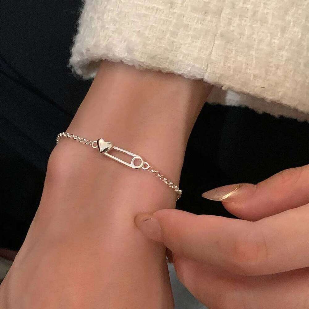 VENTFILLE 925 Sterling Silver Love Heart Paper Clip Shape Bracelet for Women Irregular Design Trend Jewelry Gift 25H1229