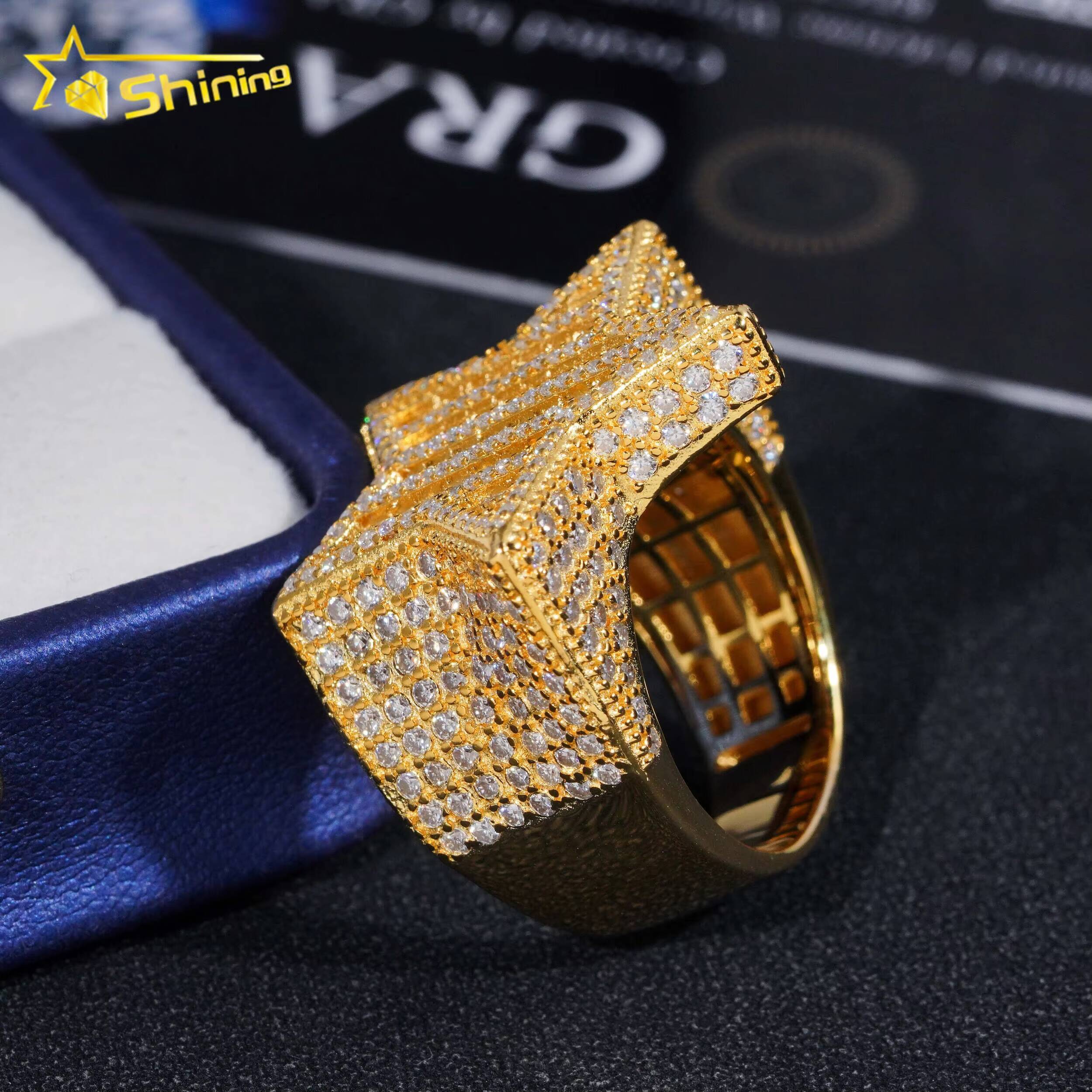 Fine Jewelry Luxury Design Baguette Diamond Hip Hop Star 925 Silver Iced Out Mens Moissanite Ring