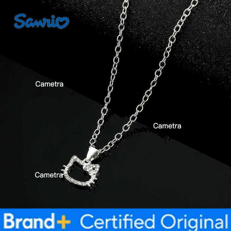 Sanrio Hello Kitty Anime Crystal Pendant Necklace Silver Color Clavicle Chain Girl Charms Jewelry Perfect Birthday Gift H2512291