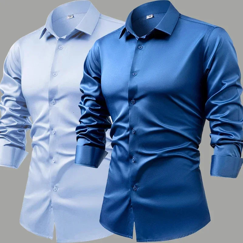 Silk cotton long sleeved shirt mens pure white shirt 2025 spring high-end sense inch shirt casual business suit formal wear 251224