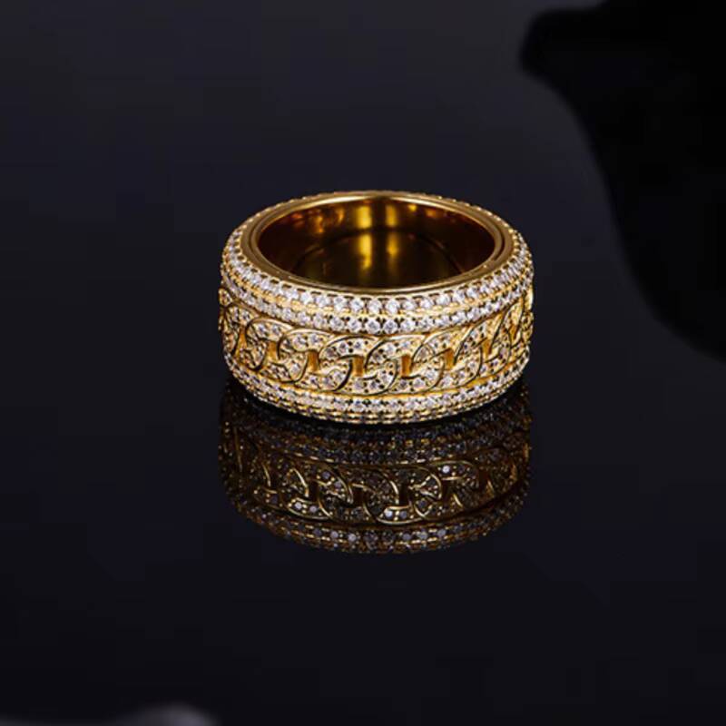Moissanite 925 Sterling Silver Rings Iced Out Cuban Hiphop Rotate Gold Plated Moissanite Men Ring
