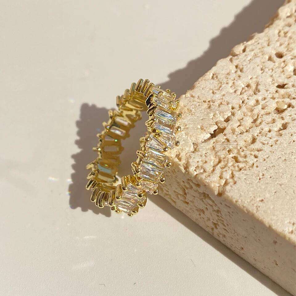 Classic Baguette Cubic Zirconia Engagement Rings for Women Luxury 18K Gold Color Plated Wedding Party Jewelry