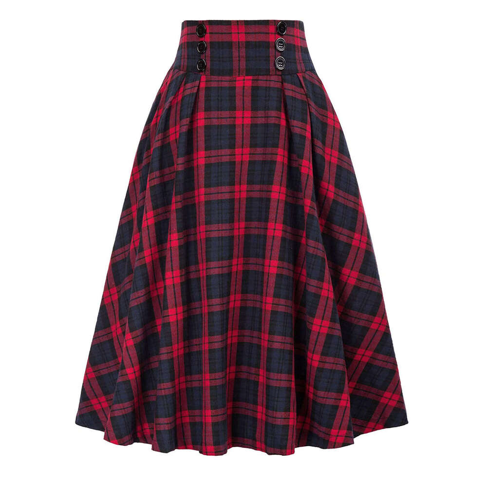 Women's Plaid Elastic Waist A-line Skirt Autumn Winter Fashion Casual Formal Skirt High Waist Midi Skirt