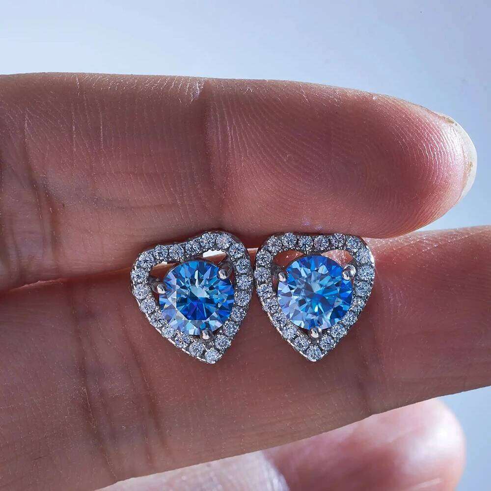 1 carat 6.5mm Moissanite Stud Earrings for Orginal 925 Sterling Silver pink color Women Heart Shaped ear-studs 5e6