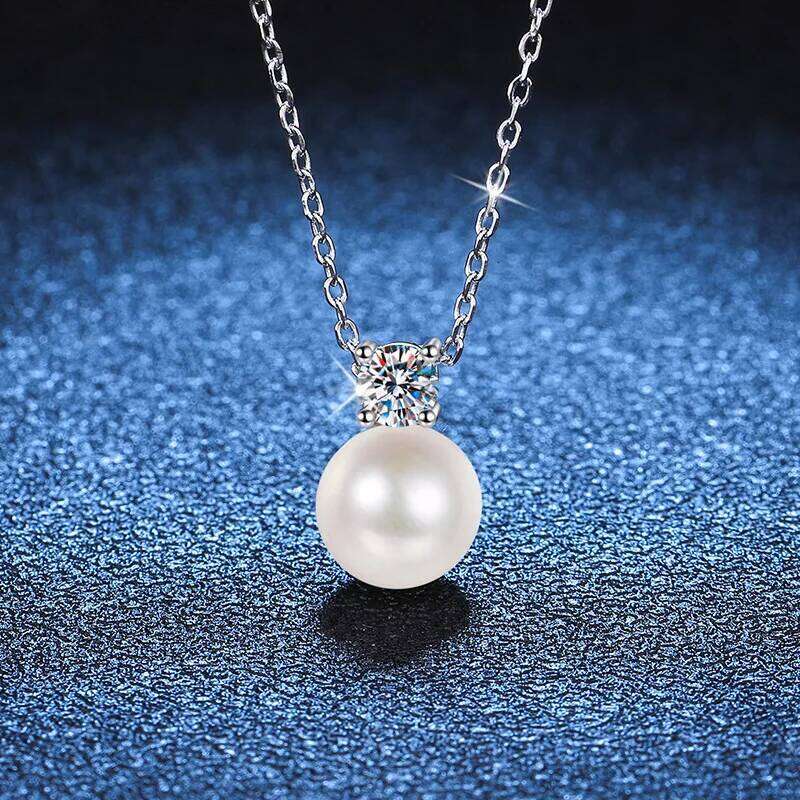 8mm Freshwater Pearl Pendant 0.9ct/set Moissanite Sets D Color Wedding Jewelry S925 Silver Necklaces Earrings For female b35
