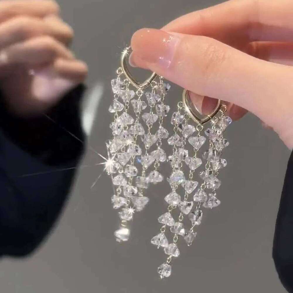 Light Luxury Irregular Crystal Tassel Drop Earrings for Women Temperament Long Dangle Earring Party Daily Wedding Jewelry Gift C251227