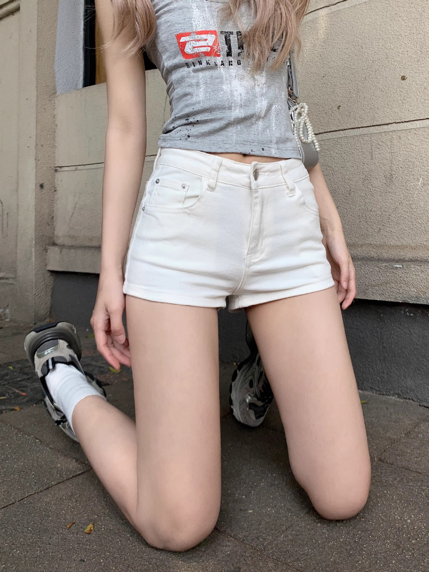 Women's White Denim Shorts - Summer Chic, Stretchy, Slim-Fit, Straight-Leg Hot Pants for Sexy Y2K Style