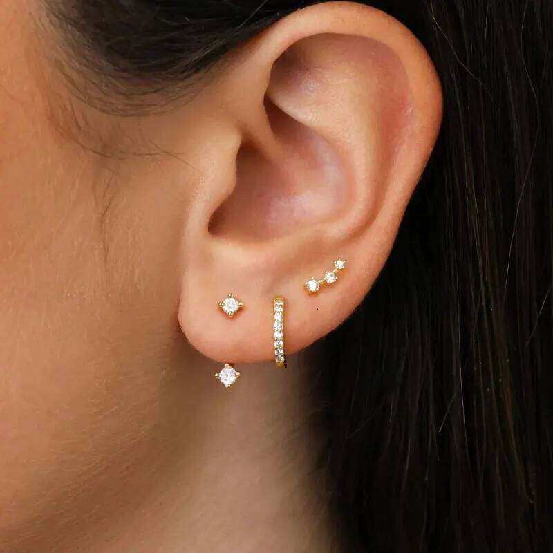 ZAKOL 3Pcs/Set Simple Crystal Zircon Stud Earrings for Women Girls Cute Copper Stackable Ear Bone Piercing Accessories