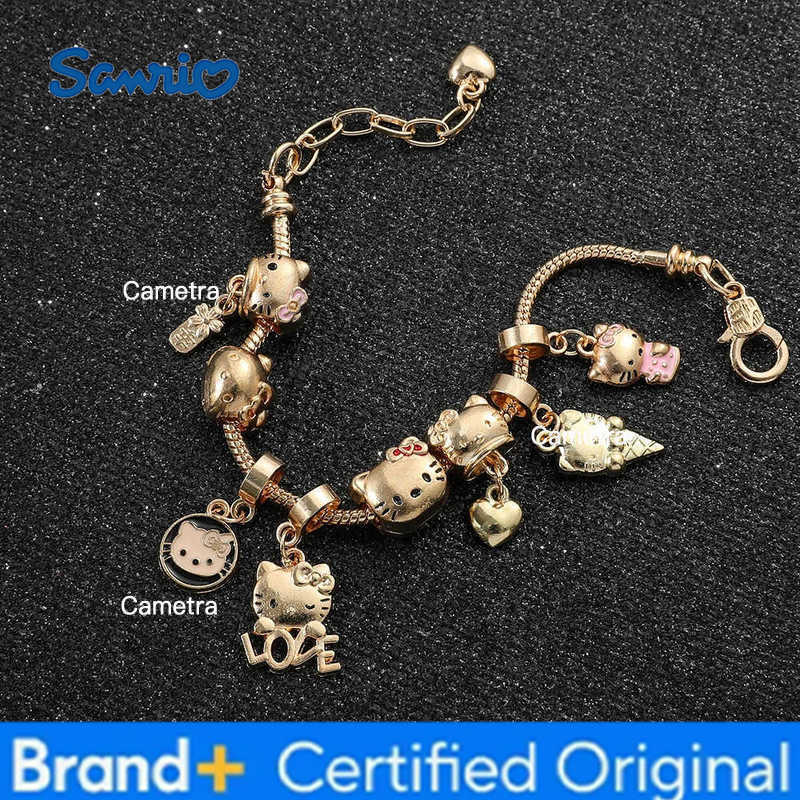 Sanrio Charm Fit Bracelet for Women DIY Beaded Accessories Hello Kitty Handmade Jewelry Holiday Gifts Gold Color H251229