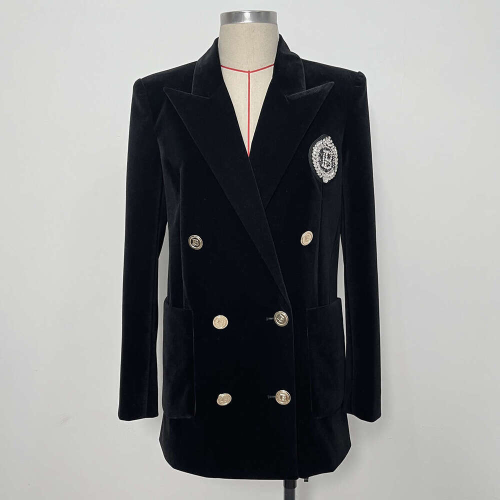Spring And Autumn New British Style Rhinestone Loose Double-breasted All-match Velvet Suit Jacket Women Blazers