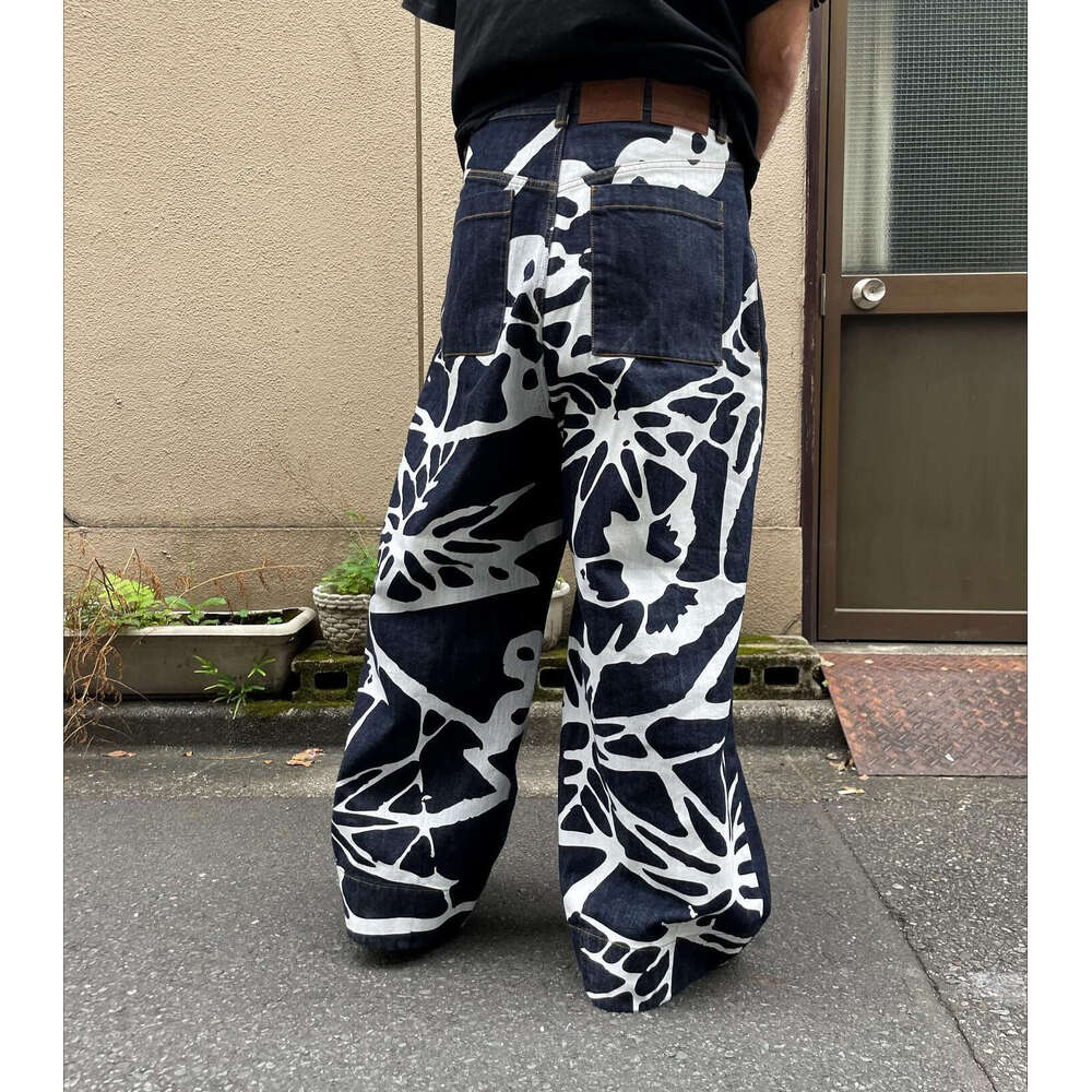 2025 New Retro Hip-Hop Wide-Leg Loose Jeans for Men and Women with Printed Patterns Y2K Gothic Style Long Pants
