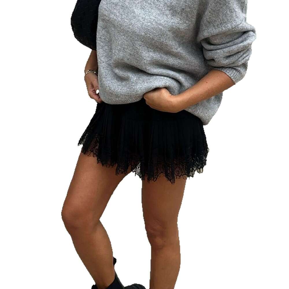 Women's Short Skirt Waist Pleated Mini Lace Classic Retro High Street Club Party Hot Girl