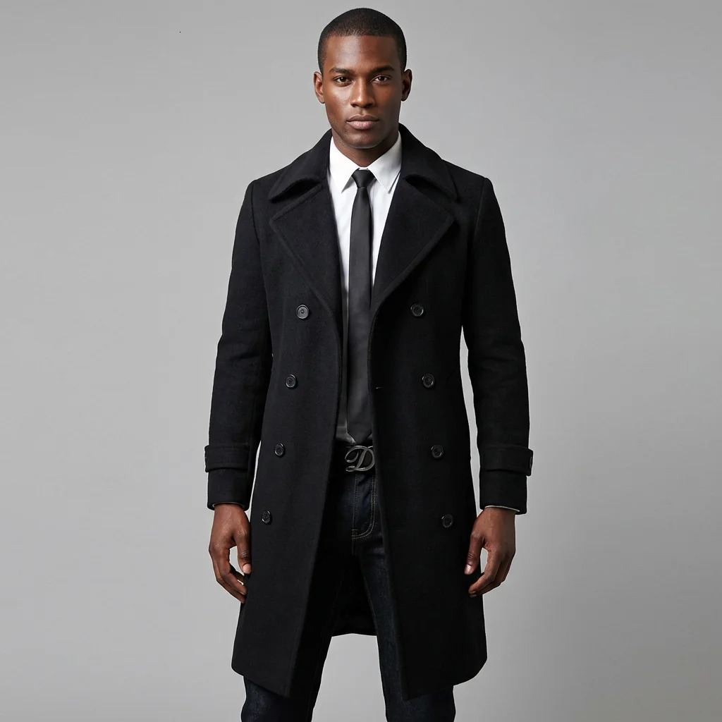 5XL Asian Size Wool Blend Trench Man Mens MidLength Jacket Slim Fit Classic Casual Coat For 251226