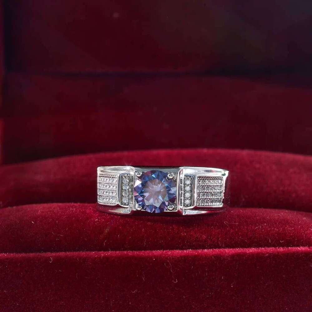 1 Ct 6.5mm moissantie ring for charm lady with violet color moissanite stone 925 sterling silver female fine finger Jewerly 509