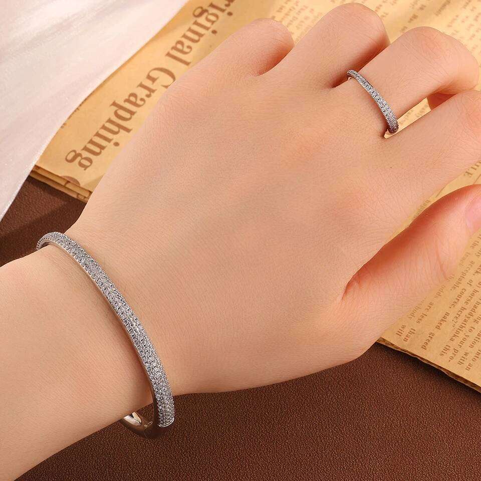 ZAKOL Buling Micro Zircon Inlaid Half Circle Open Ring And Bracelet Set Luxury Exquisite Versatile Bridal Wedding Party Jewelry