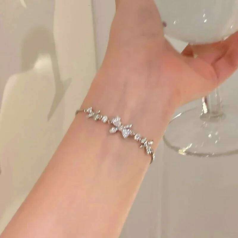 Korean Fashion Zircon Heart Link Ins for Women Sweet Girls Hollow Out Y2K Butterfly Chain Bracelet Party Jewelry Gifts 25H1229