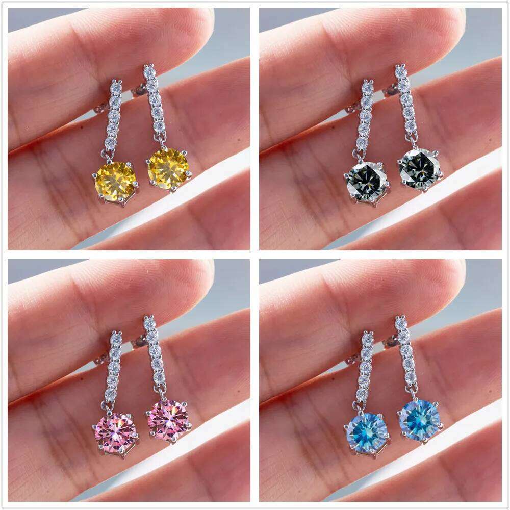 Trendy 1CT D Color Moissanite Diamond Drop Earrings for Women Ear Fine Jewelry S925 Silver Plated female Earring Gift 47b