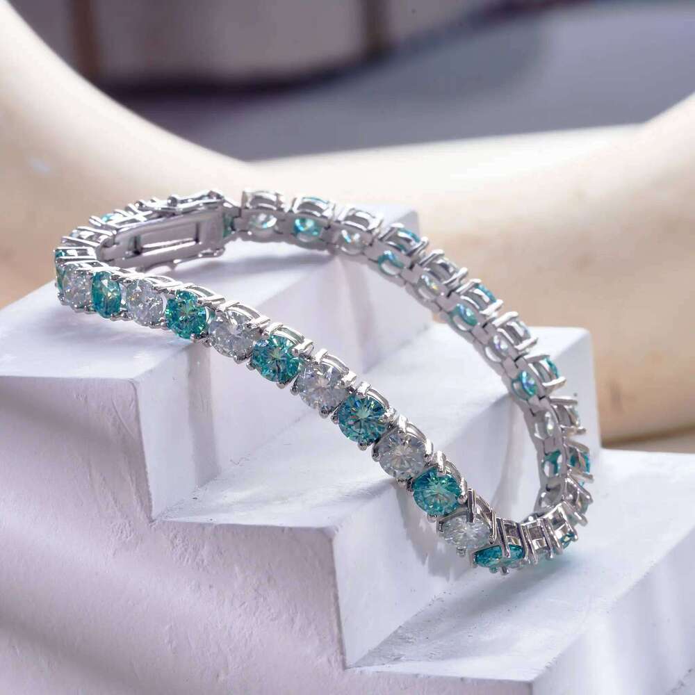 5mm Original Blue and white Moissanite Tennis Bracelets for Women Men Lab Diamond with GRA Wedding Jewelry 925 Sliver Bracelet fab