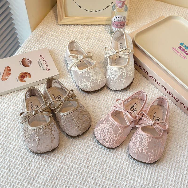 Flat Breathable Lace Mesh Single 2025 Spring Summer New Korean Style Girls' Bowknot Shallow Mary Jane Shoes