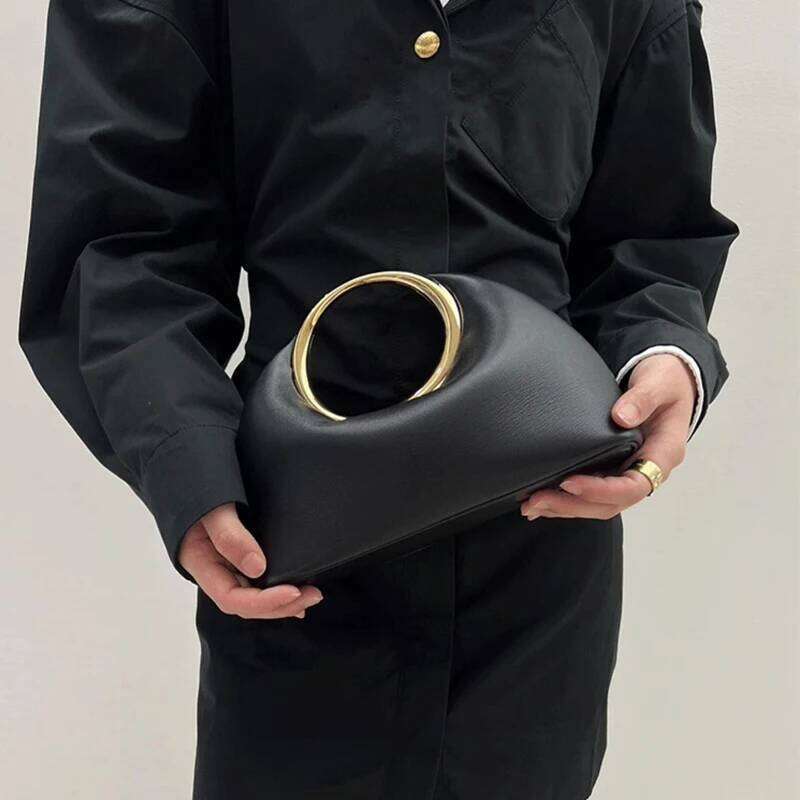 Fashion Women's Handbag Elegant Clutch Purse Metal Top Handle Evening Retro Small PU Leather BagLuxury Handheld Shoulder Bag Xiu Lai Si