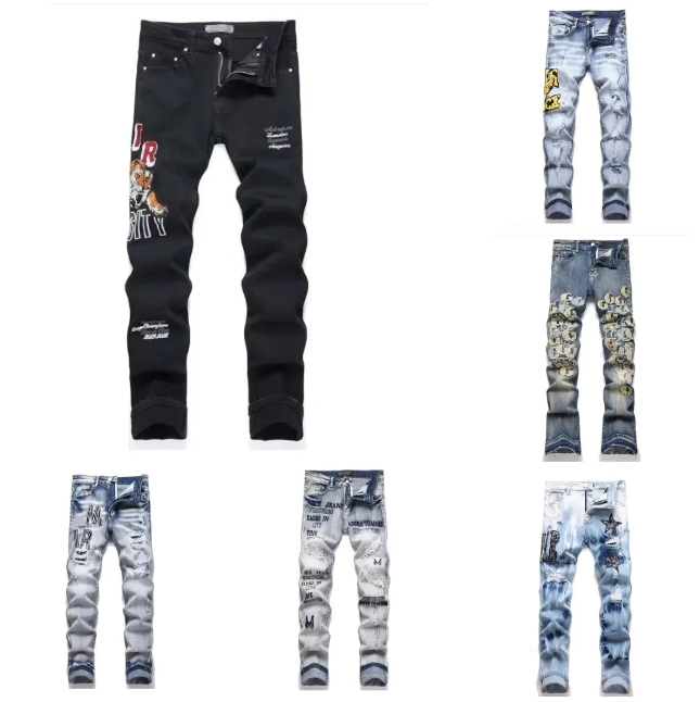 Men'sJeans Designer Retro Jeans -Fashion Brand High Street Ripped Slim Stretch Print Jeans With Pencil Pants For Men