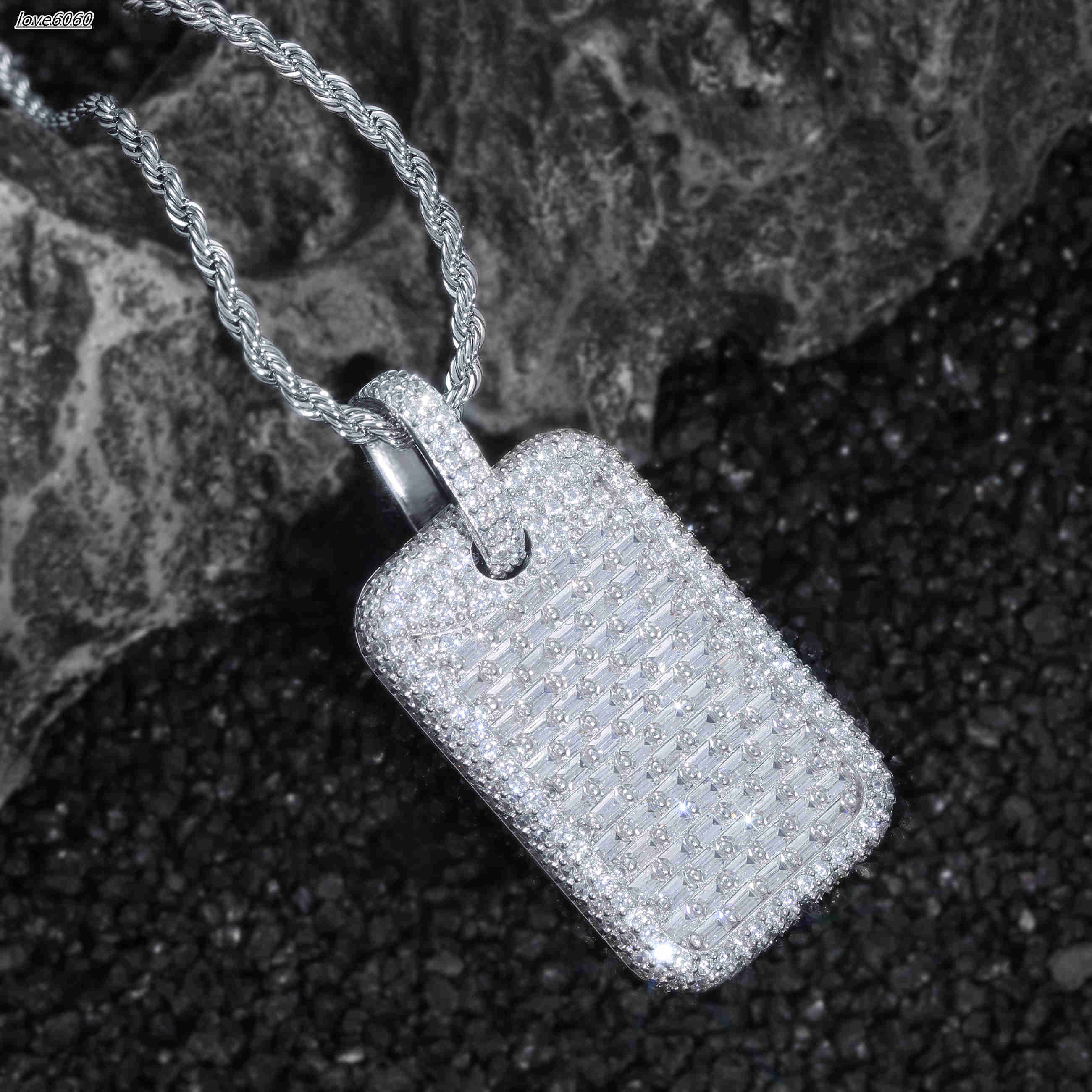 YIWEN Jewelry Rapper Popular Hip Hop Pendant Pure Silver Material Rectangular Iced Out Mens Simple Necklace Pendant
