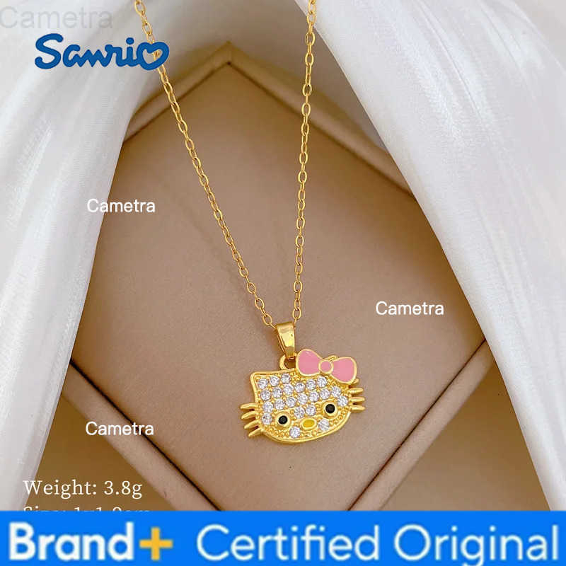 Sanrio Stainless Steel Chain Necklace Cute Hello Kitty with Zircon Pendant Necklaces for Women Girls Creative Cute Jewelry Gifts H251229