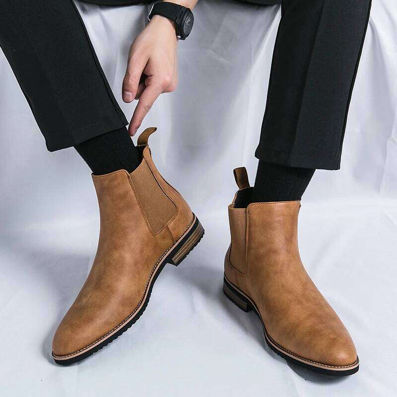 Quality for Men Business Leather Fashion Casual High Top Boot Men's Chelsea Boots LEEGO LENS