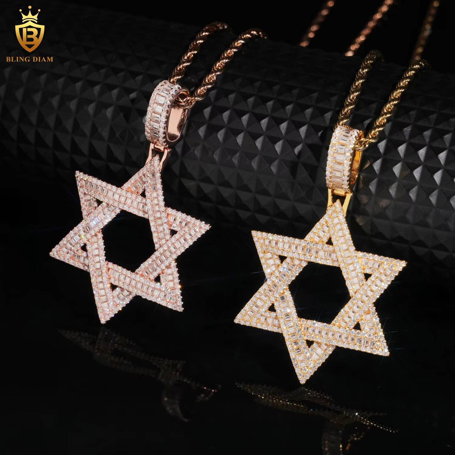 Hip Hop Moissanite Jewelry Hexagram Charm Pendant Solid 925 Silver Baguette Cut Moissanite Pendant Jewelry Iced Out Pendant GRA