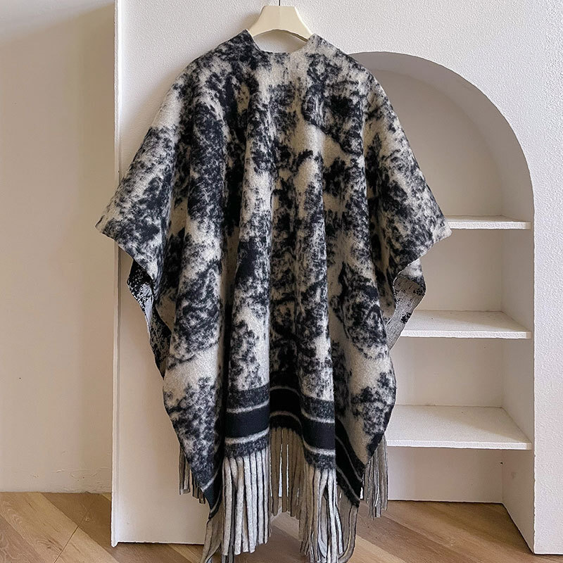 High-End Fashionable Ink Painting Shawl For Women Autumn And Winter Season, Premium Feel, Imitation Cashmere Scarf, Thick