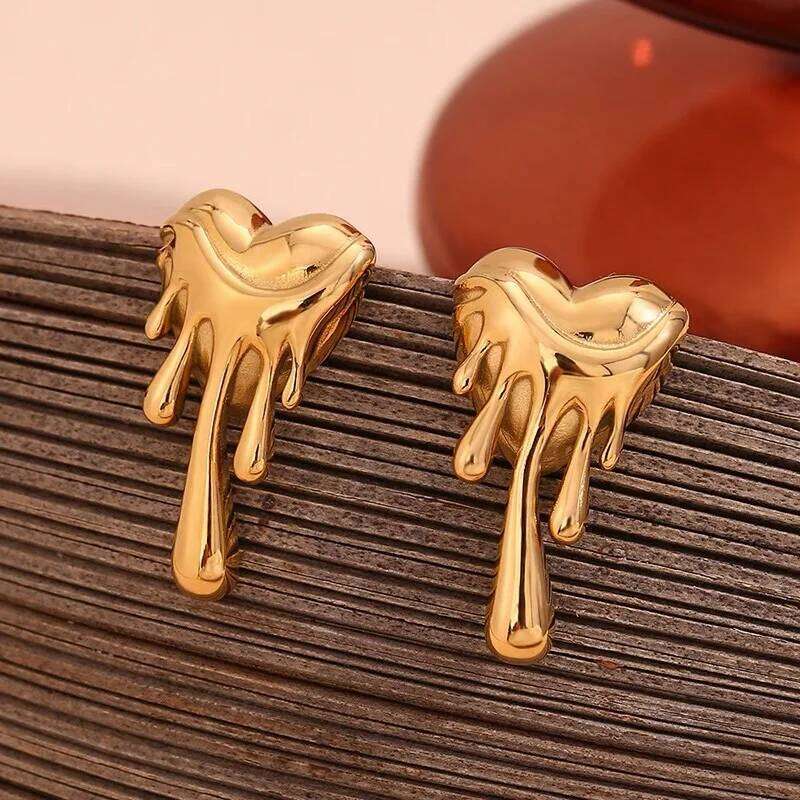 ZAKOL Trendy Waterproof Stainless Steel Heart Shape Melted Stud Earrings for Women French Fashion Everyday Jewelry Accessories