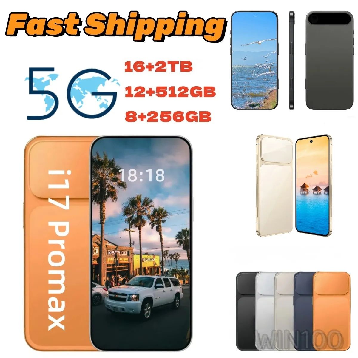 i17 i16 Pro Max 5G 16GB RAM 2TB Mobile Phone HD Full Touch Screen Face Recognition Unlock SIM Dual Standby Android System GPS Smartphone