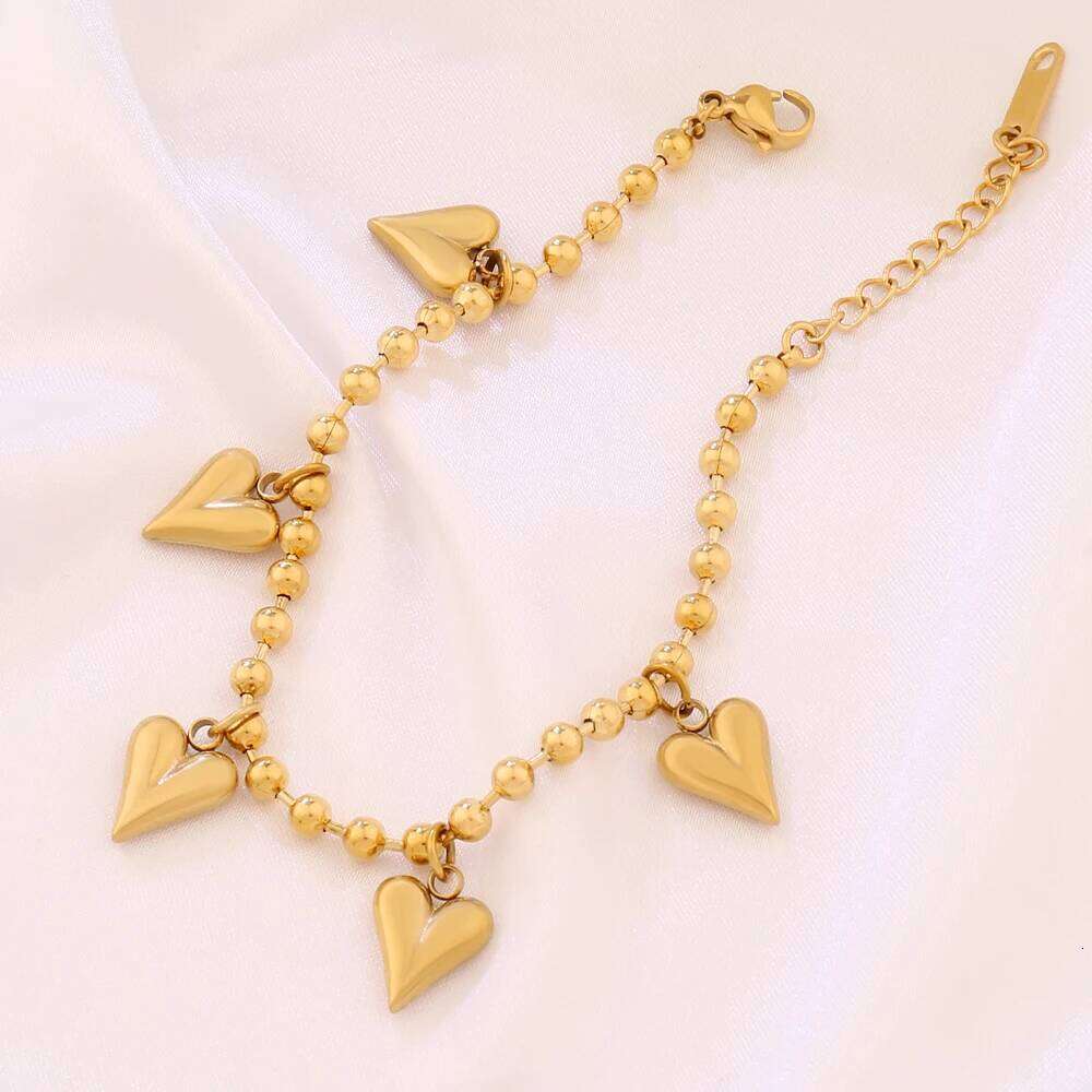 316L Stainless Steel Heart Pendant Bracelet For Women Fashion Gold Color Beads Chain Bracelets Jewelry 25H1229