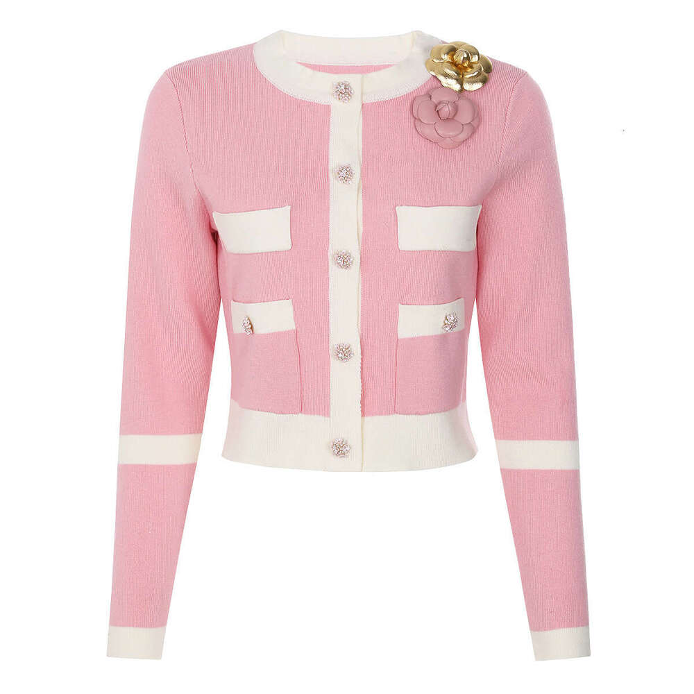 25252 High-End Quality In-Stock Spring And Autumn New Knitted Internet Celebrity Floral Sleeve Top Jacket + Long Pants Set For Women