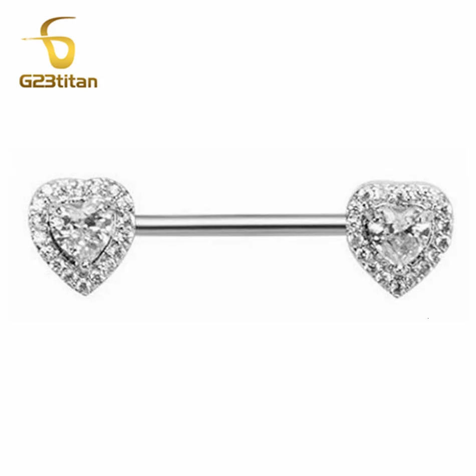2pcs 14G Nipple Piercing Barbell Silver Color Crystal Zircon Heart Nipple Ring Girls Sexy Mammilla Thele Jewelry 251224
