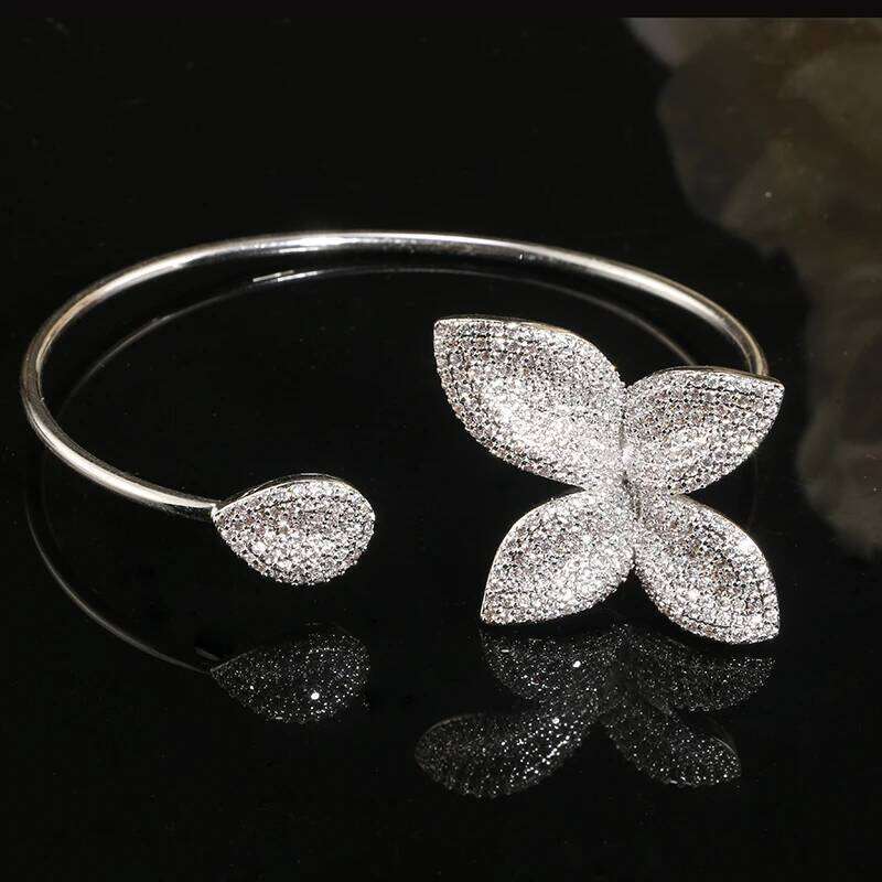 ZAKOL Classic Micro Paved Full Cubic Zirconia Leaves Cuff Bracelet Bangle for Women Luxury Dubai Bridal Jewelry 2025 New