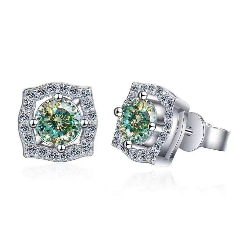 S925 Sterling Silver Moissanite Earrings 1 carat Colorful Lab-created Diamond Jewelry For Women Female Ear-studs Daily Wearing d5a
