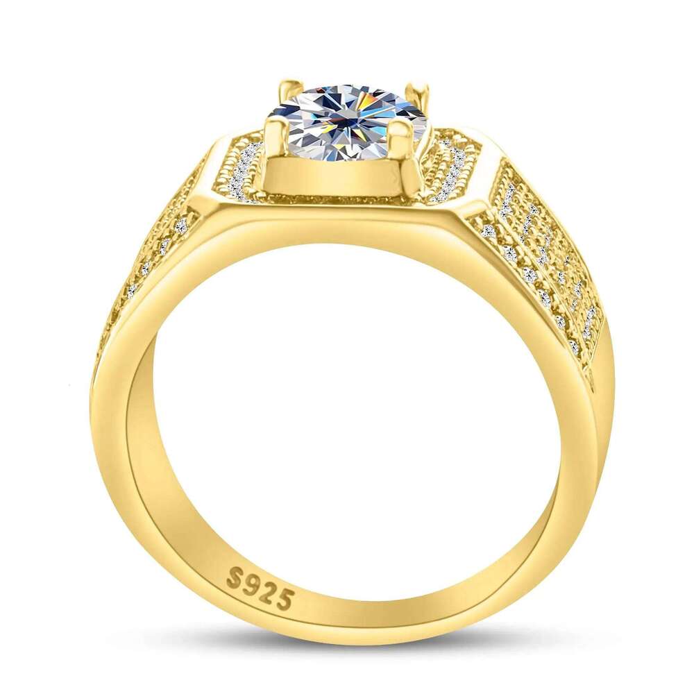 1CT 6.5mm Moissanite For Men Sterling Silver Platinum Plated Ring Lab Diamond Men's Rings Wedding Jewelry GRA Certificate 6fa