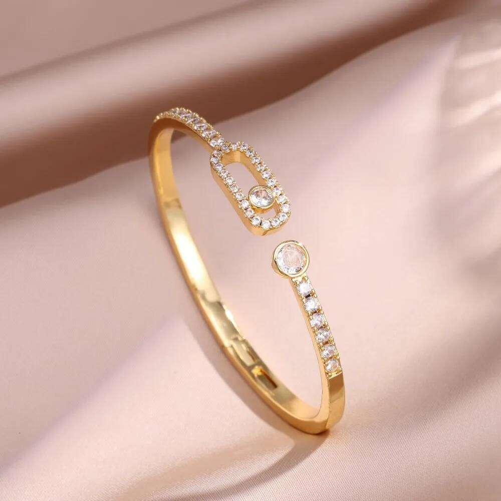 ZAKOL Hollow Out Geometric Inlaid Zircon Open Bracelet For Women Daily Wear Slivery/Golden Fashion Jewelry Accessory