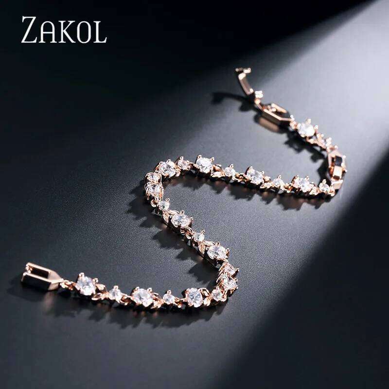 ZAKOL Exquisite Leaf Bracelets for Women Sliver Color Crystal Men Bangles Fashion Heart Zircon Girls Party Jewelry