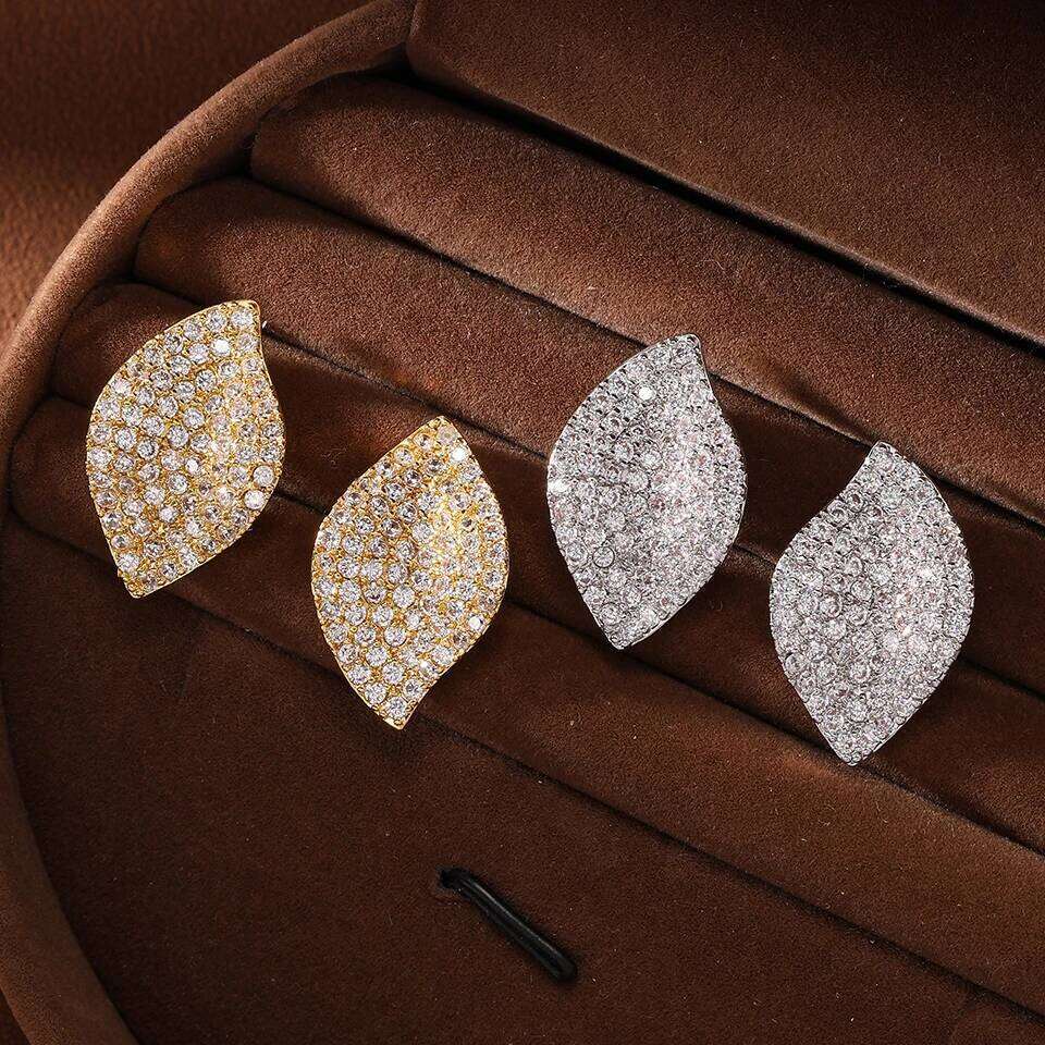 ZAKOL Buling Full Micro Paved Cubic Zirconia Single Leaf Stud Earrings for Women Elegant Bride Wedding Party Jewelry
