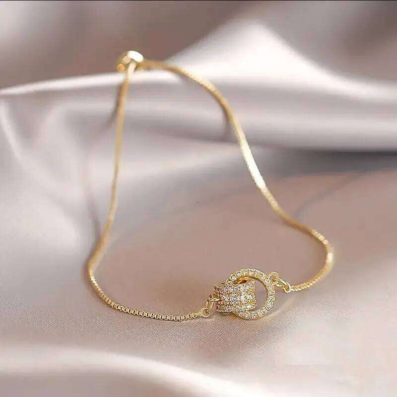Trendy Circle Interlocked Gold-Color Charm Bangle For Women Men Personally Bracelet Party Girls Exquisite Accessories Jewelry