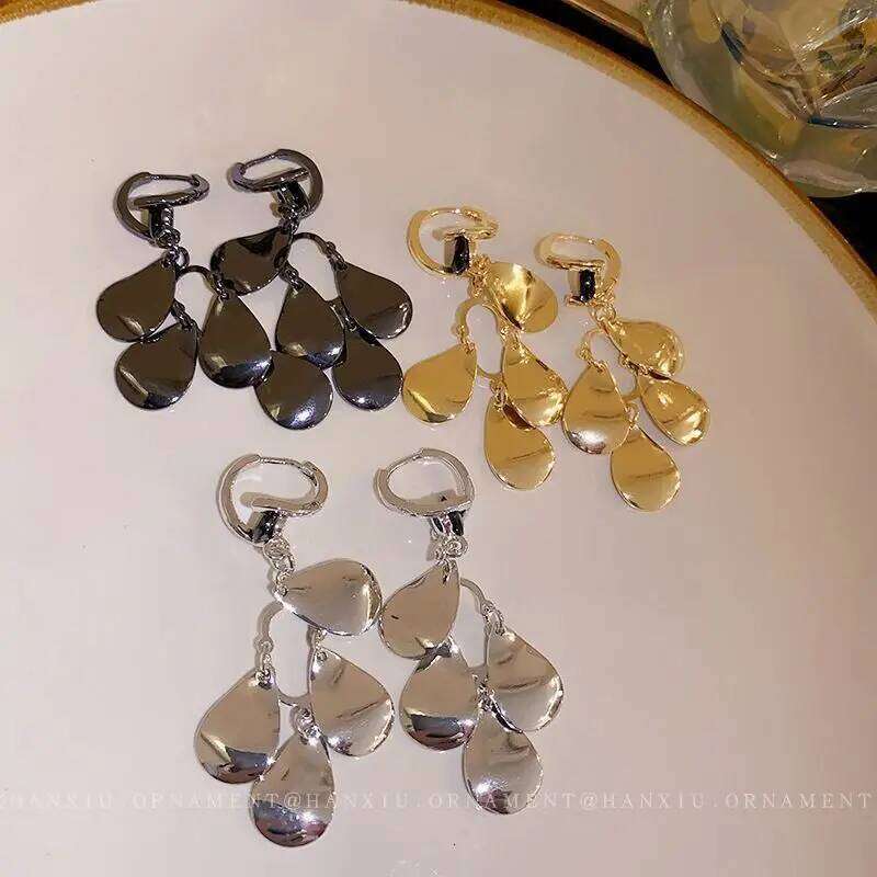 ZAKOL Fashion Water Drop Metal Plate Tassel Earrings For Women INS Style Long Dangle Earring Party Jewelry