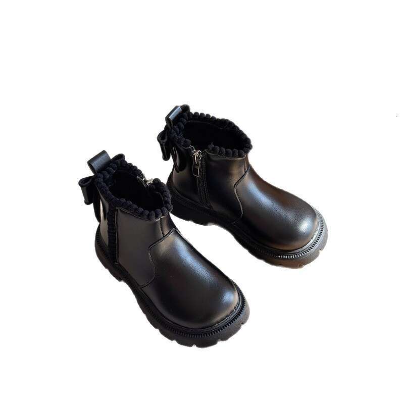 Children's British Style Short 2025 Autumn Winter New Korean Version Girls' Soft Sole Princess Martin Fleece Lined Leather Boots