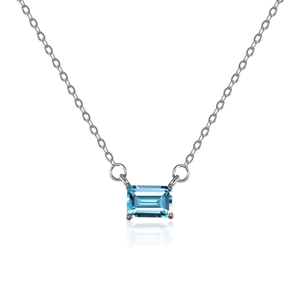 Natural blue topaz 18K gold necklace pendant for women one Ct geometric rectangular moissanite PT950 platinum clavicle chain 527