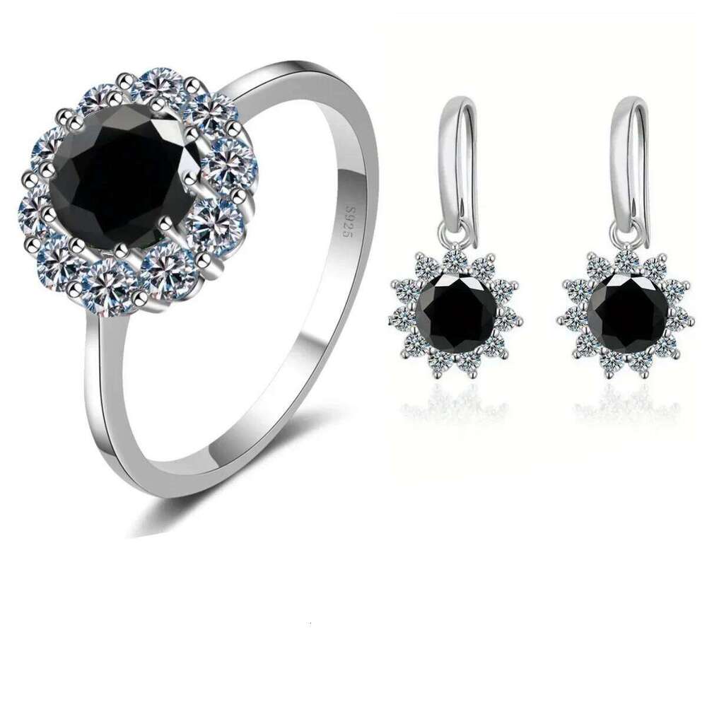 Women's Moissanite Diamond Jewelry set Flower shape S925 Sterling Silver Ring Earring Two Piece Set For Wedding Customized 41c