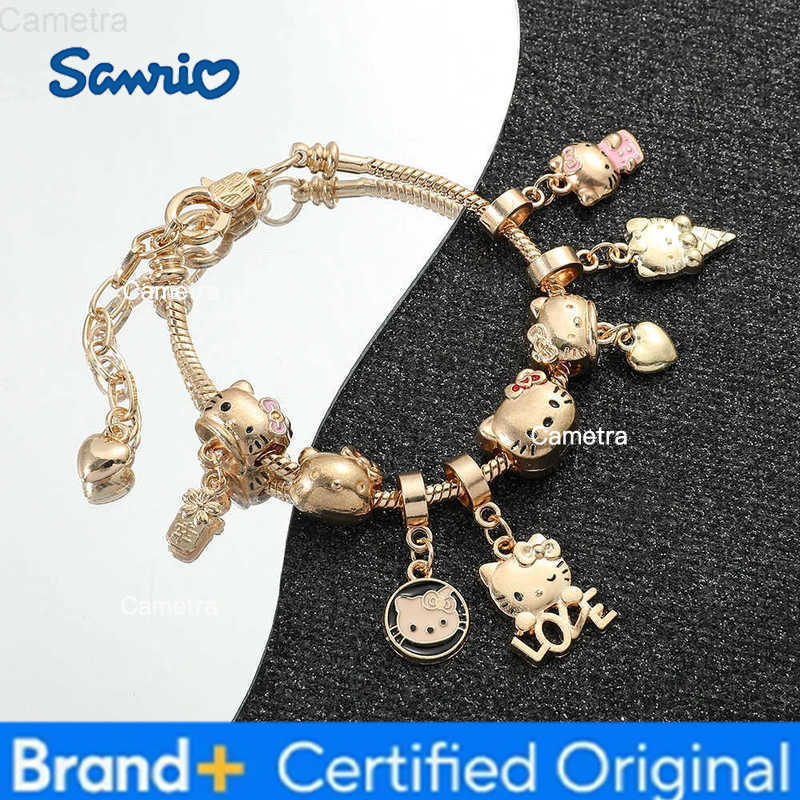 Sanrio Charm Fit Bracelet for Women DIY Beaded Accessories Hello Kitty Handmade Jewelry Holiday Gifts Gold Color H251229