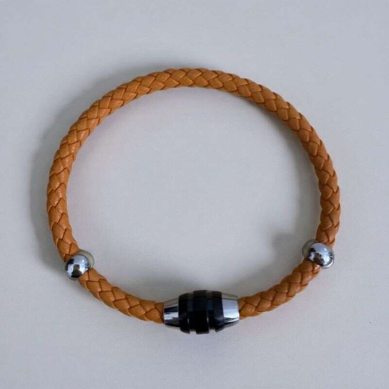 Cross-Border Stainless Steel Magnetic Round Braided Clasp Men's Personalized Bracelet Leather Cord
