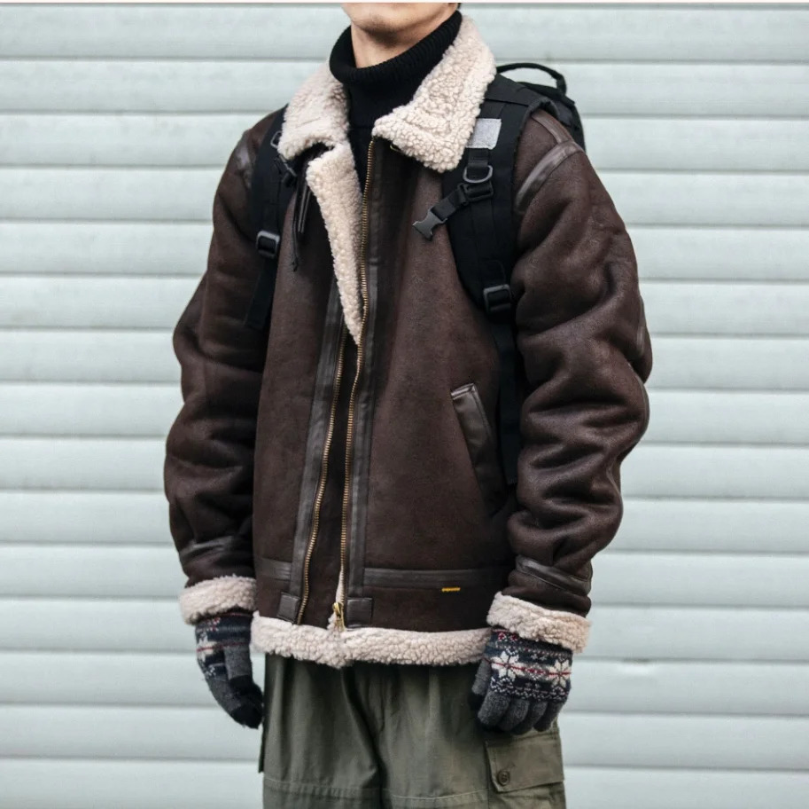 Mens Winter Leather Jacket Sheepskin Shearling Genuine Rock Jackets High Quality Male Coats 251218