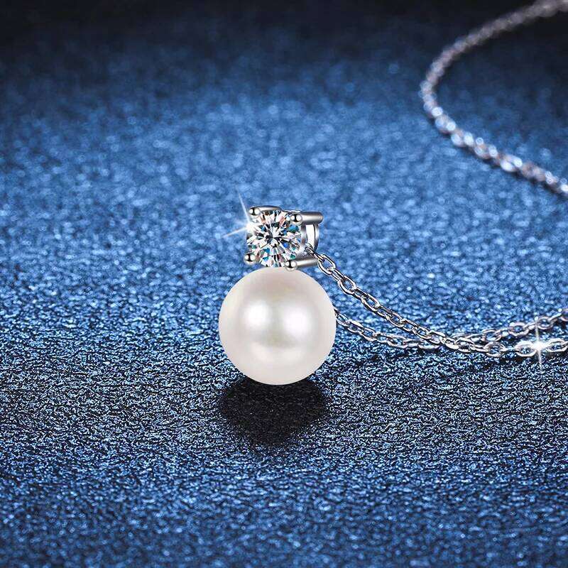 8mm Freshwater Pearl Pendant 0.9ct/set Moissanite Sets D Color Wedding Jewelry S925 Silver Necklaces Earrings For female b35
